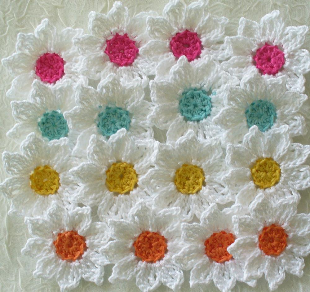 Fresh As A Daisy - Crochet Flowers, Appliques - Set Of 16 on Luulla