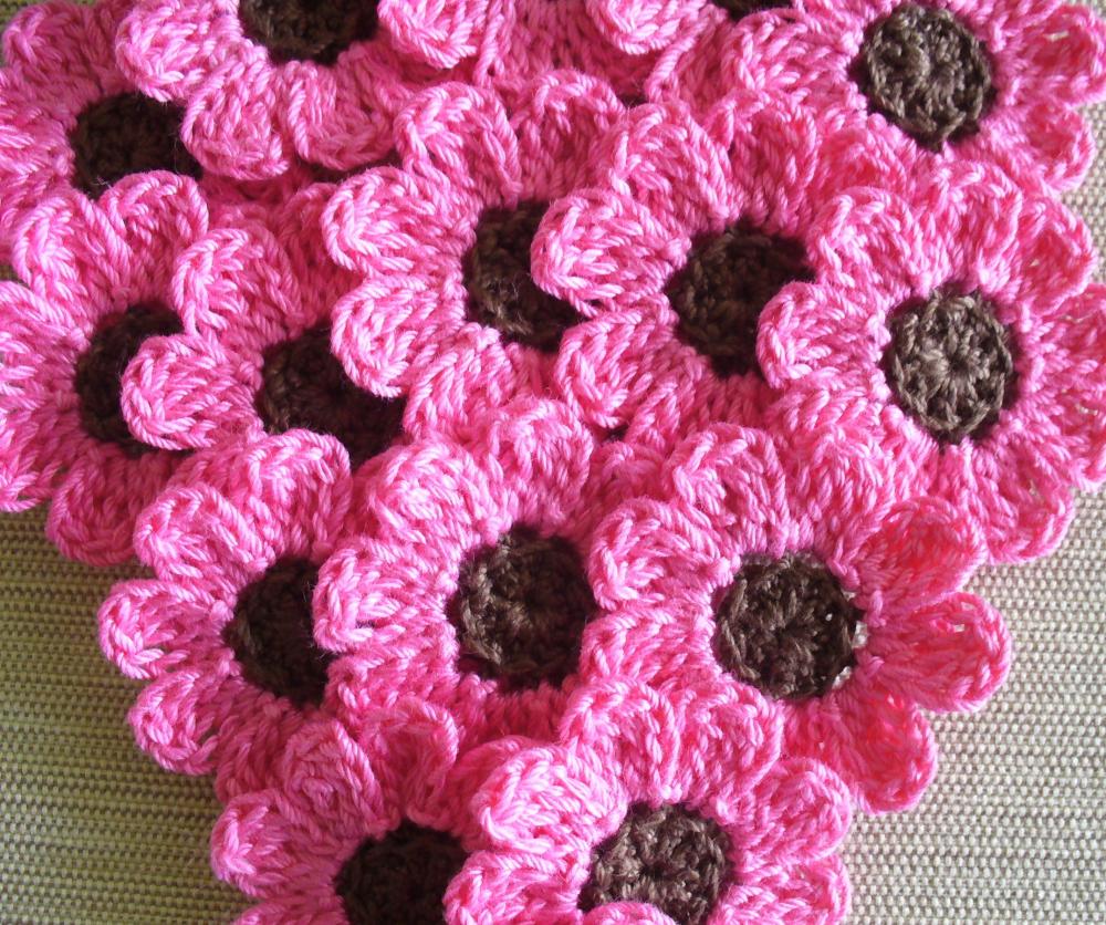 Pink Crochet Flowers, Daisies, 16 Small Handmade Appliques, Candy Pink ...